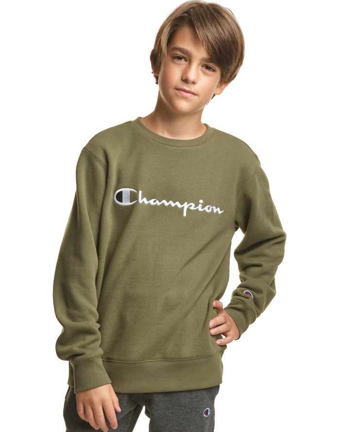 Champion Sweatshirt Jongens - Olijfgroen - Fleece Crew Embroidered Logo ( 082936-LJT )